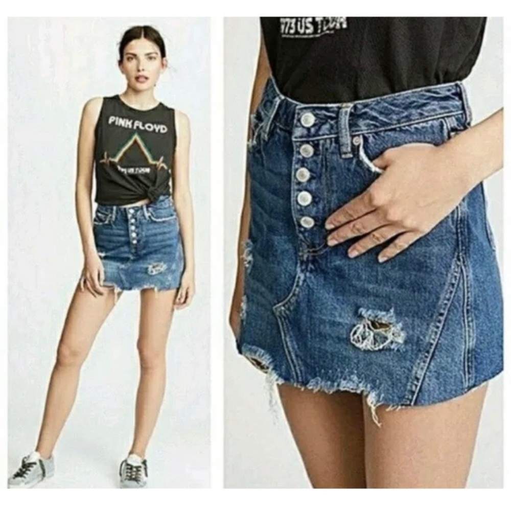 We The Free Harvey Distressed Jean Mini Skirt